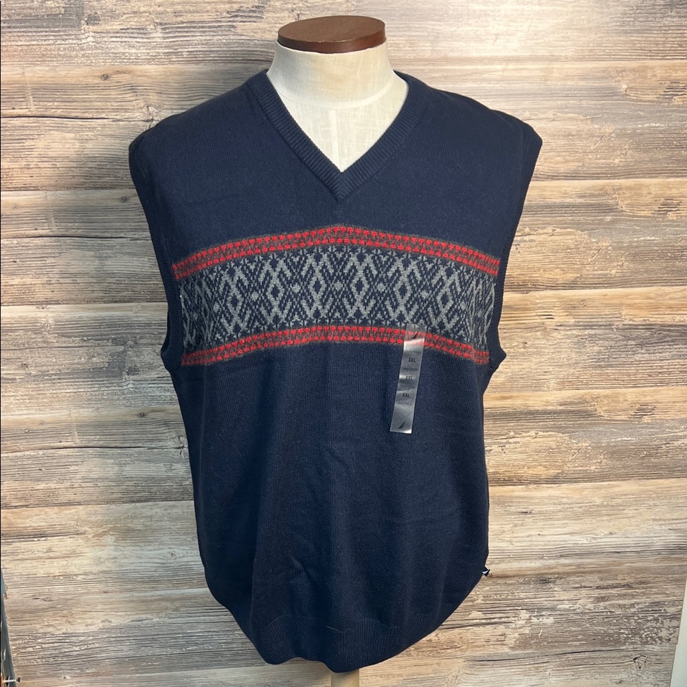 Nautica Men's Highland Yarn V-Neck Sweater Vest in Navy Blue NWT V2